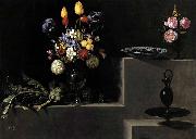 HAMEN, Juan van der Still Life with Flowers, Artichokes, Cherries and Glassware oil painting reproduction